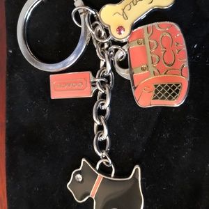 COACH SCOTTIE DOG KEYCHAIN---with charms of dog bone, handbag, scottie dog